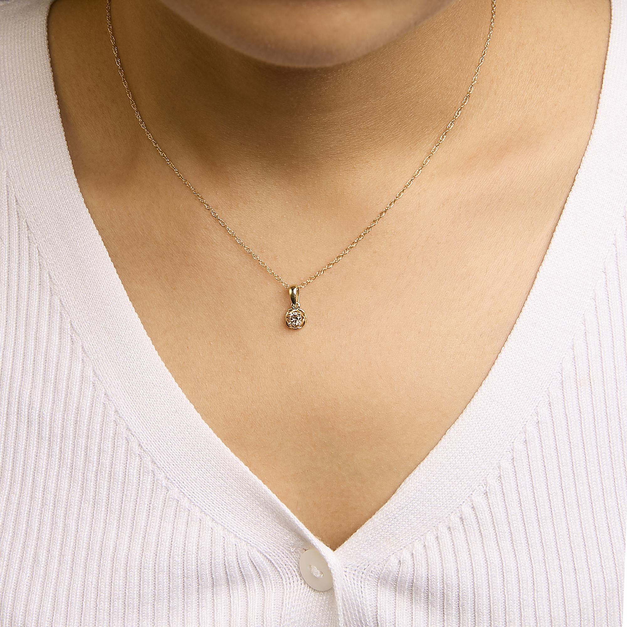 14K Yellow Gold Plated Silver 1/5 Cttw Diamond Openwork Pendant Necklace