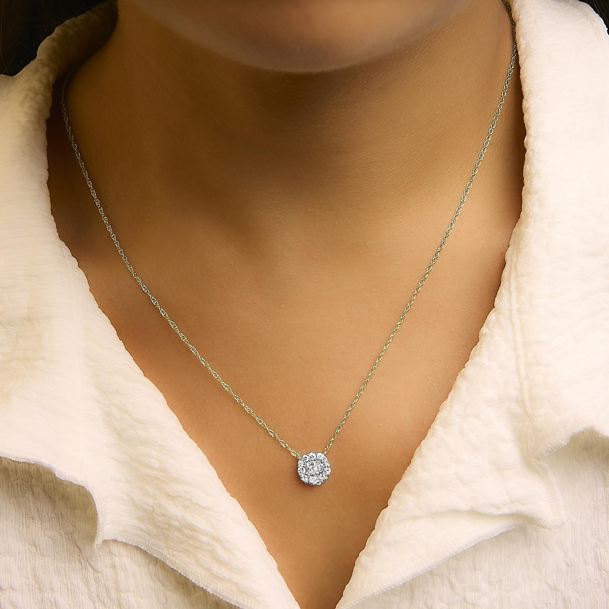 14K Yellow Gold Plated Sterling Silver 3/8 Cttw Diamond Cluster Pendant Necklace