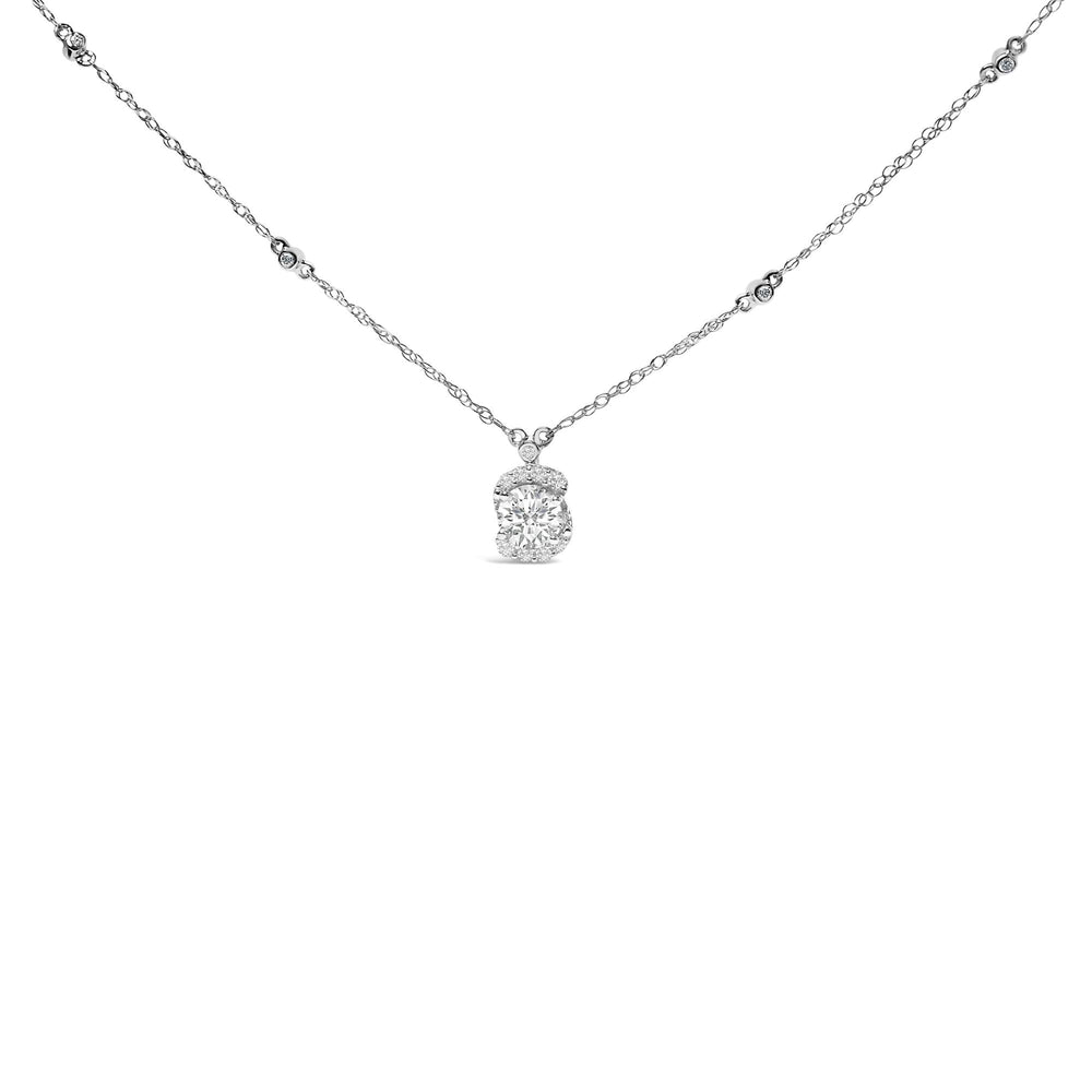 Sterling Silver 1.00 Cttw Lab Grown Diamond Oval Halo Pendant Bezel Station Necklace