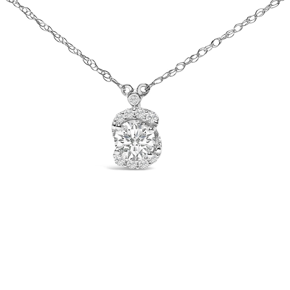 Sterling Silver 1.00 Cttw Lab Grown Diamond Oval Halo Pendant Bezel Station Necklace