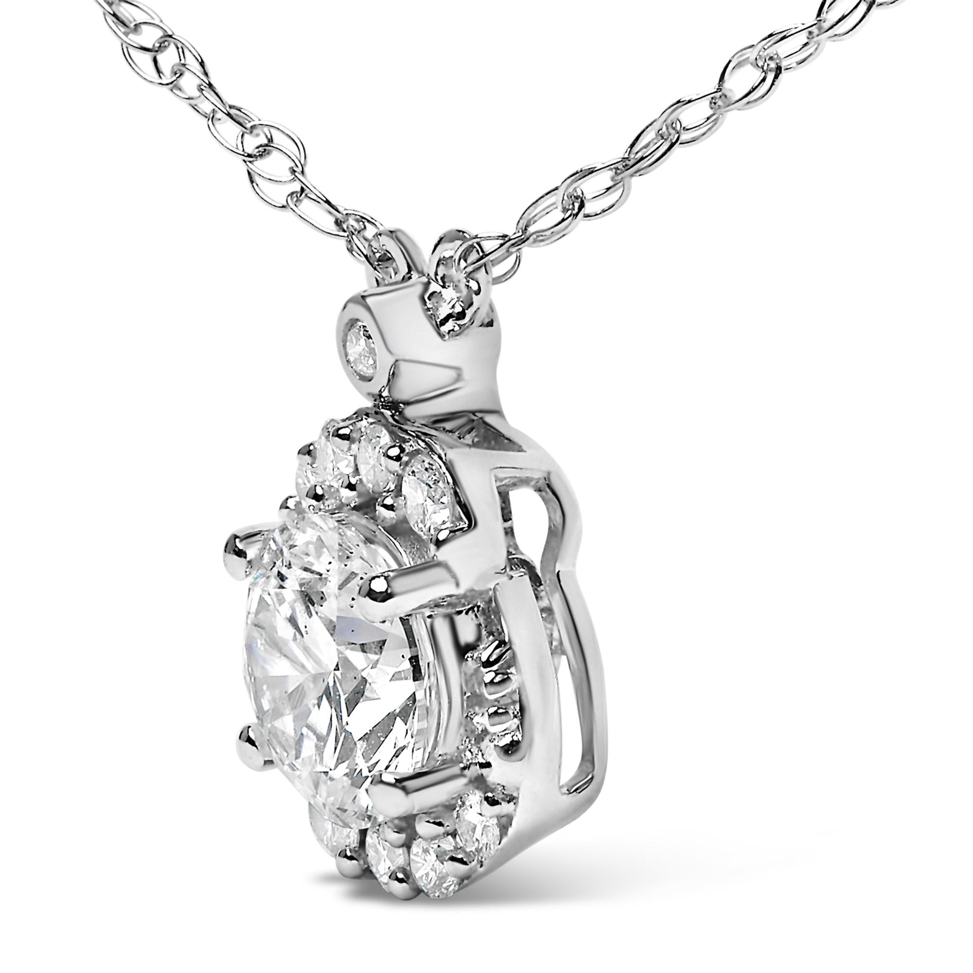 Sterling Silver 1.00 Cttw Lab Grown Diamond Oval Halo Pendant Bezel Station Necklace