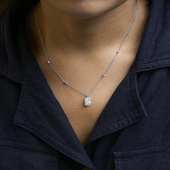 Sterling Silver 1.00 Cttw Lab Grown Diamond Oval Halo Pendant Bezel Station Necklace