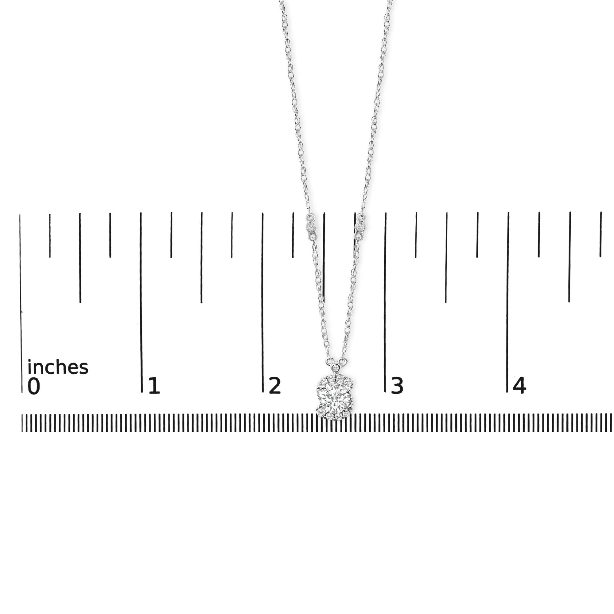 Sterling Silver 1.00 Cttw Lab Grown Diamond Oval Halo Pendant Bezel Station Necklace