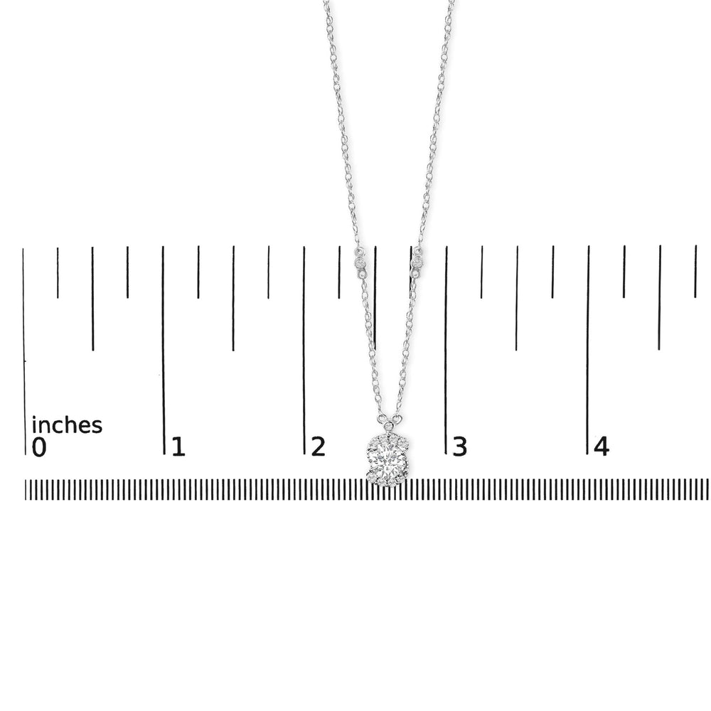 Sterling Silver 1.00 Cttw Lab Grown Diamond Oval Halo Pendant Bezel Station Necklace