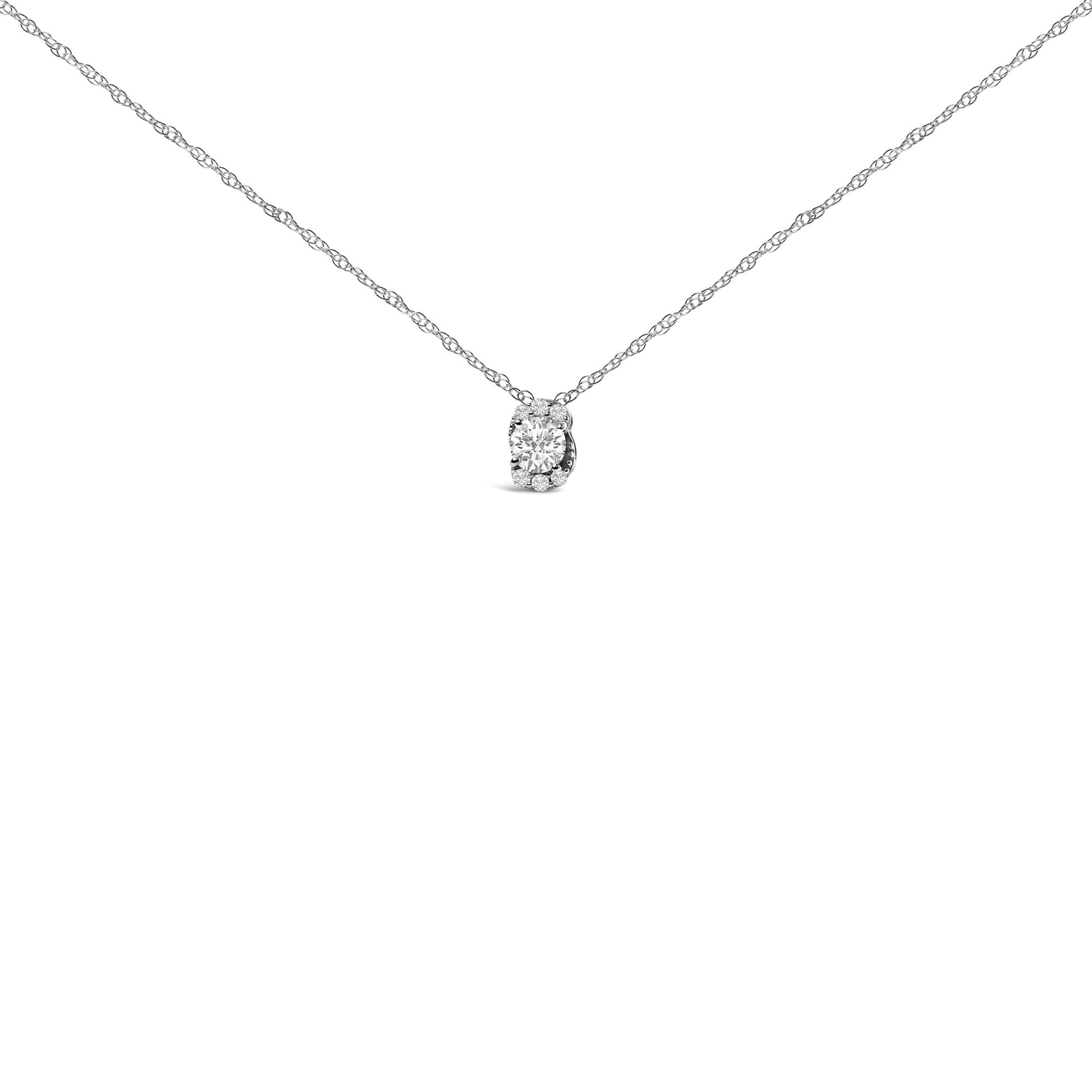 Sterling Silver 1/2 Cttw Lab Grown Diamond Oval Halo Pendant Necklace