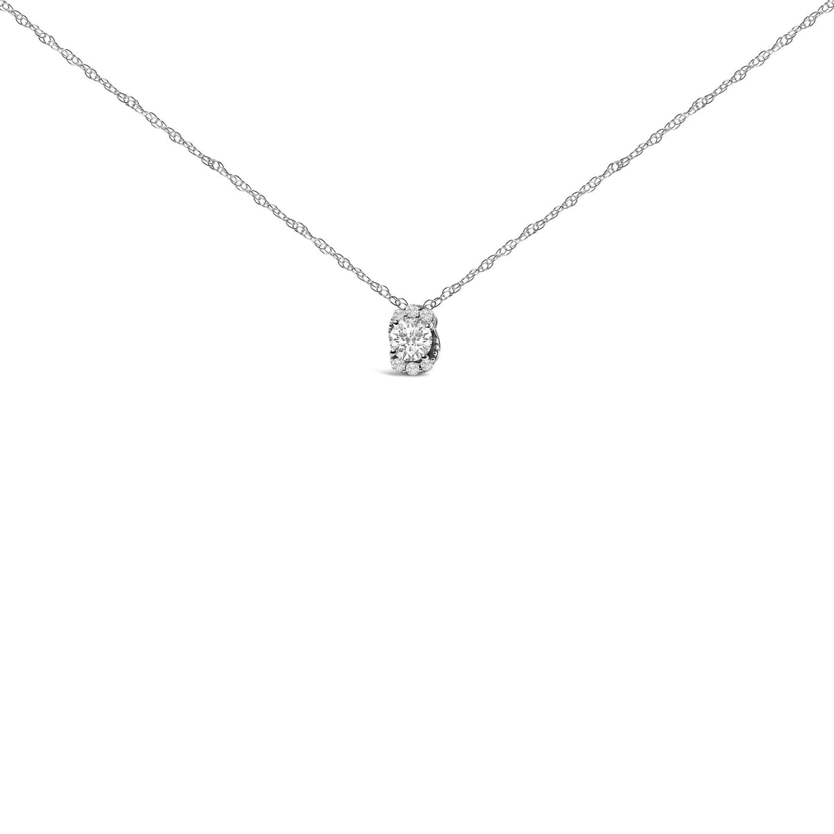 Sterling Silver 1/2 Cttw Lab Grown Diamond Oval Halo Pendant Necklace