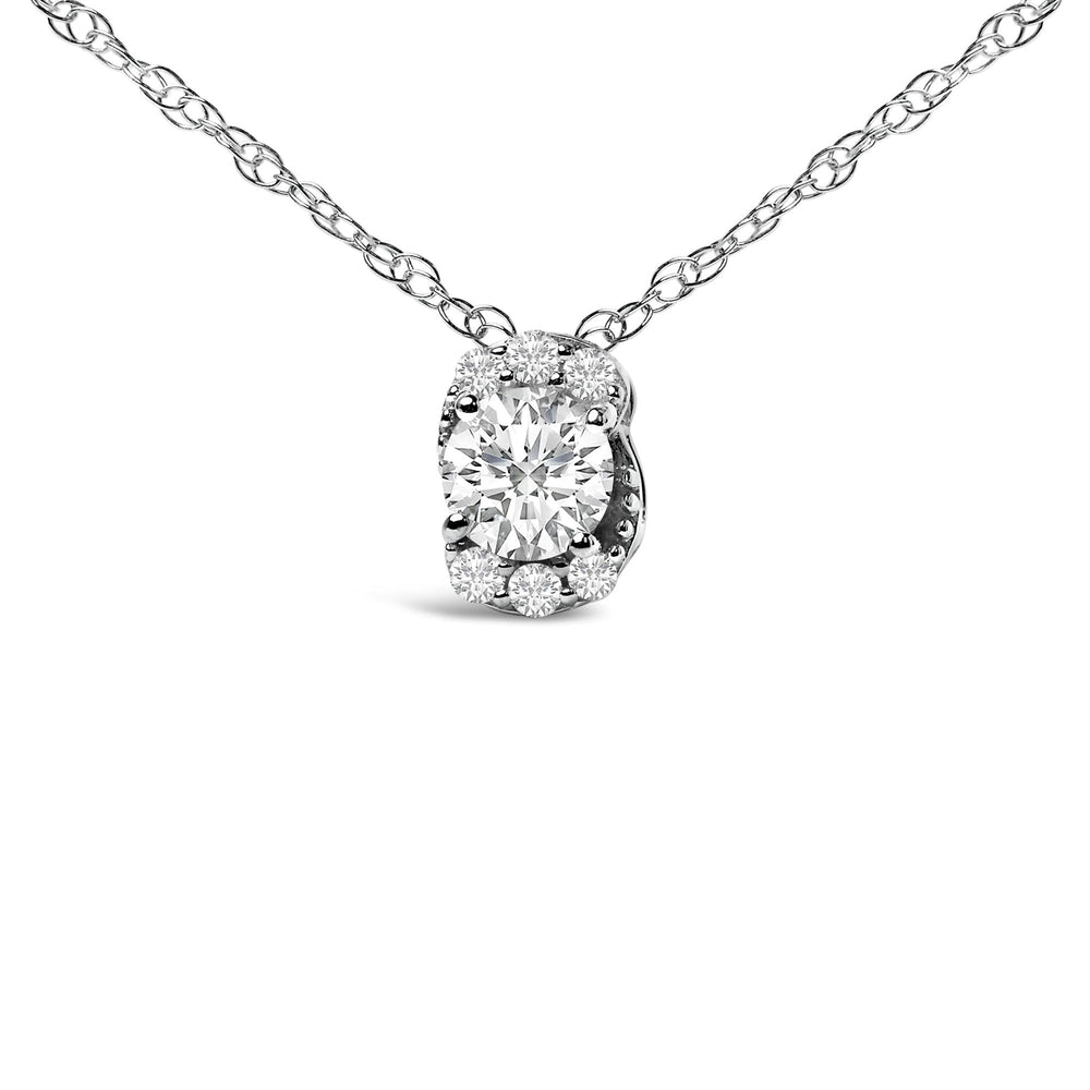 Sterling Silver 1/2 Cttw Lab Grown Diamond Oval Halo Pendant Necklace