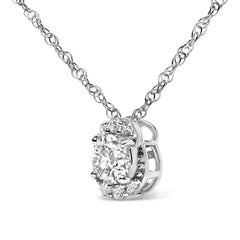 Sterling Silver 1/2 Cttw Lab Grown Diamond Oval Halo Pendant Necklace