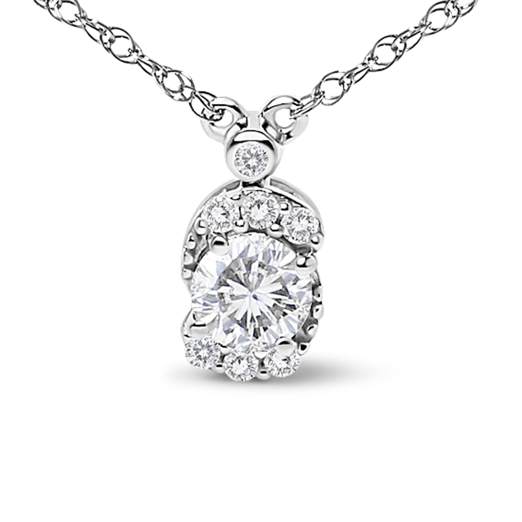 Sterling Silver 5/8 Cttw Lab Grown Diamond Oval Halo Pendant Necklace