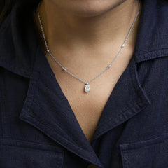 Sterling Silver 5/8 Cttw Lab Grown Diamond Oval Halo Pendant Necklace