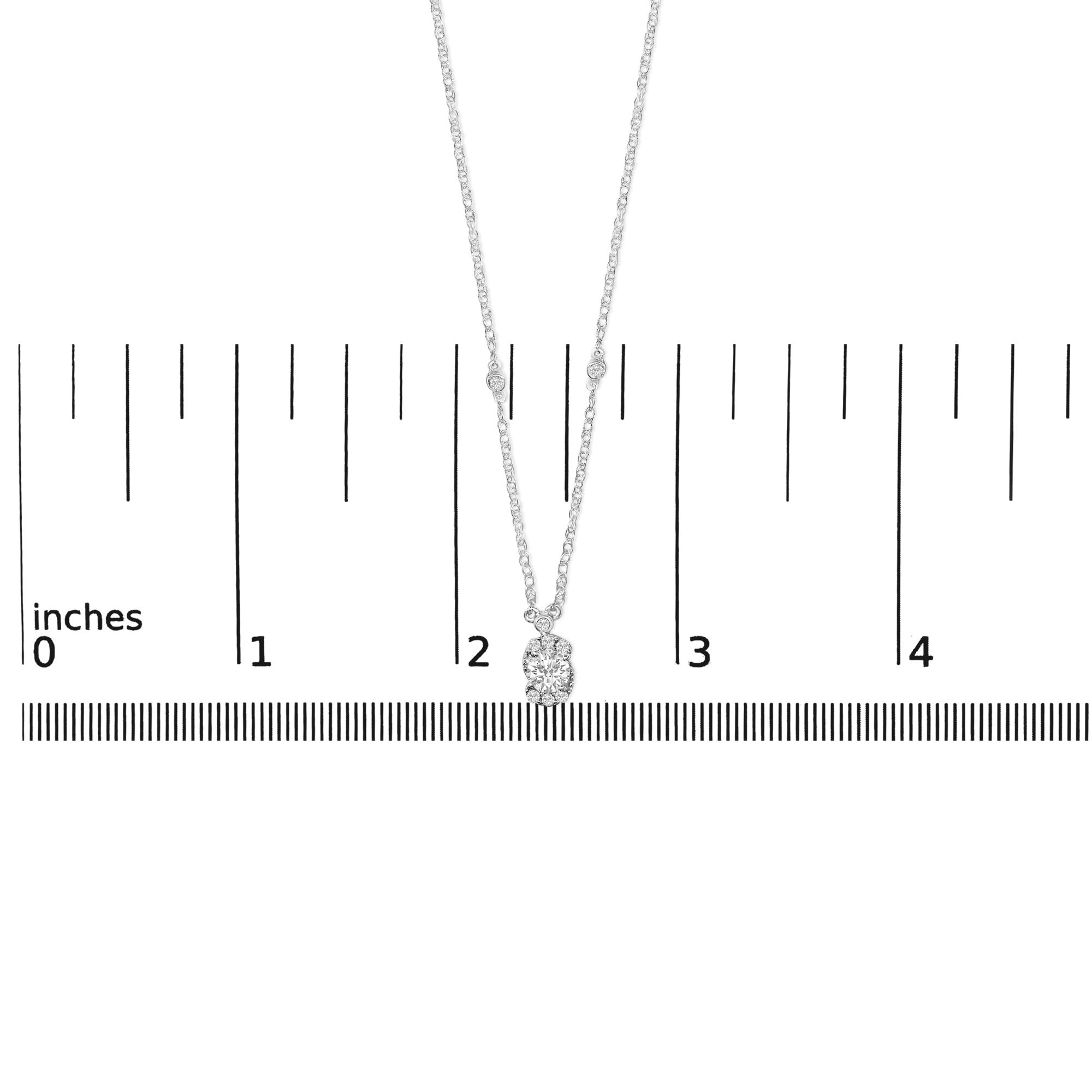 Sterling Silver 5/8 Cttw Lab Grown Diamond Oval Halo Pendant Necklace