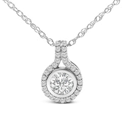 Sterling Silver 3/4 Cttw Lab Grown Diamond Halo Pendant Necklace