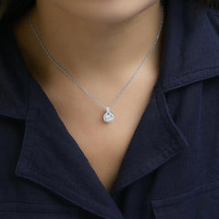 Sterling Silver 3/4 Cttw Lab Grown Diamond Halo Pendant Necklace