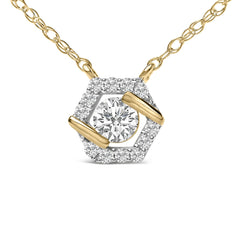 14K Yellow Gold Plated Sterling Silver 3/8 Cttw Lab Grown Diamond Hex Halo Pendant Necklace