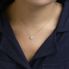 14K Yellow Gold Plated Sterling Silver 3/8 Cttw Lab Grown Diamond Hex Halo Pendant Necklace