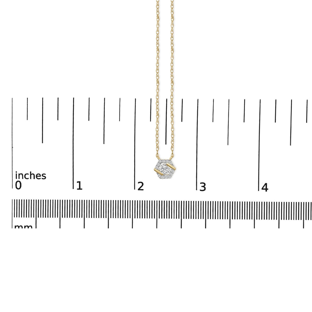 14K Yellow Gold Plated Sterling Silver 3/8 Cttw Lab Grown Diamond Hex Halo Pendant Necklace