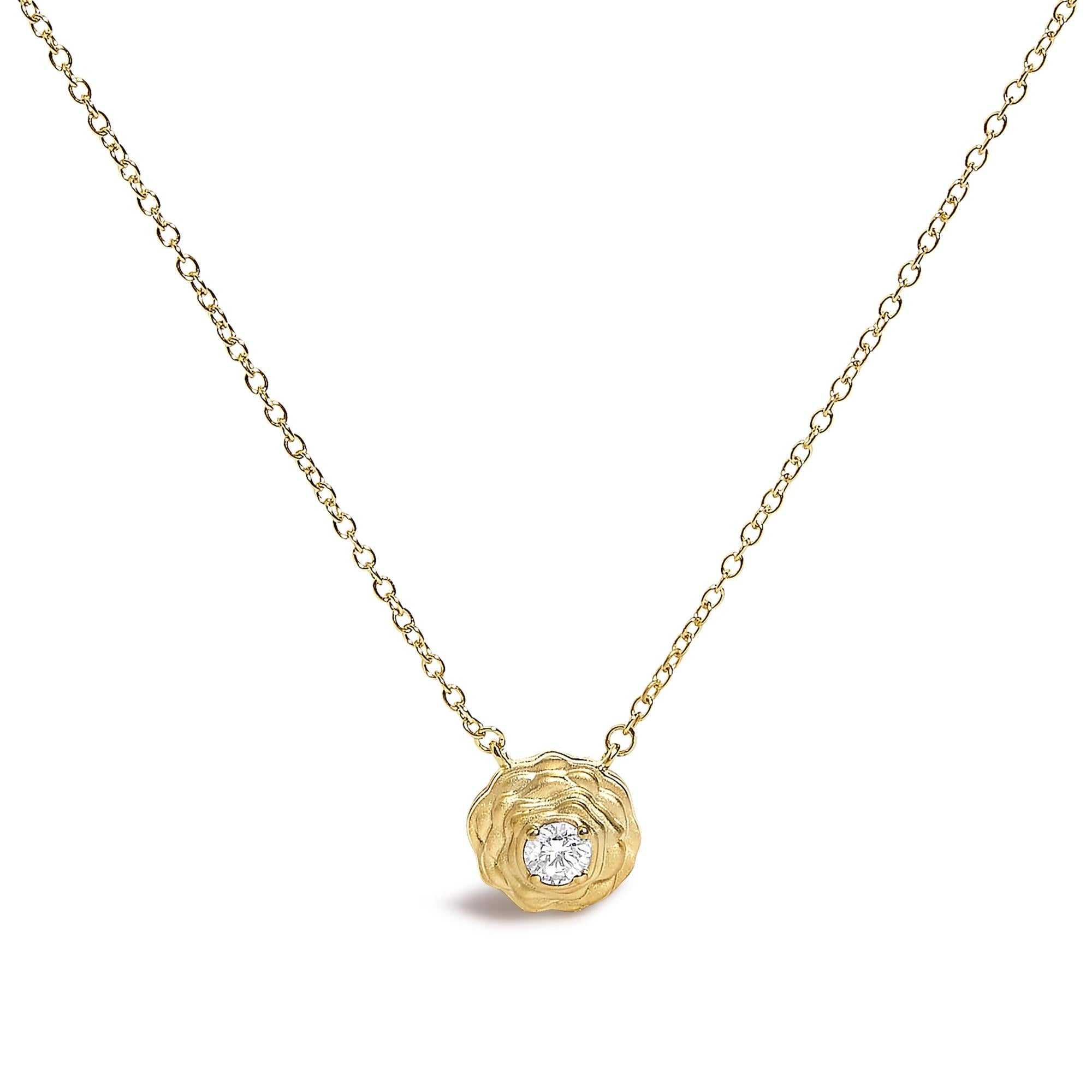 14K Yellow Gold Plated Sterling Silver 1/5 Cttw Lab Grown Diamond Rose Pendant Necklace