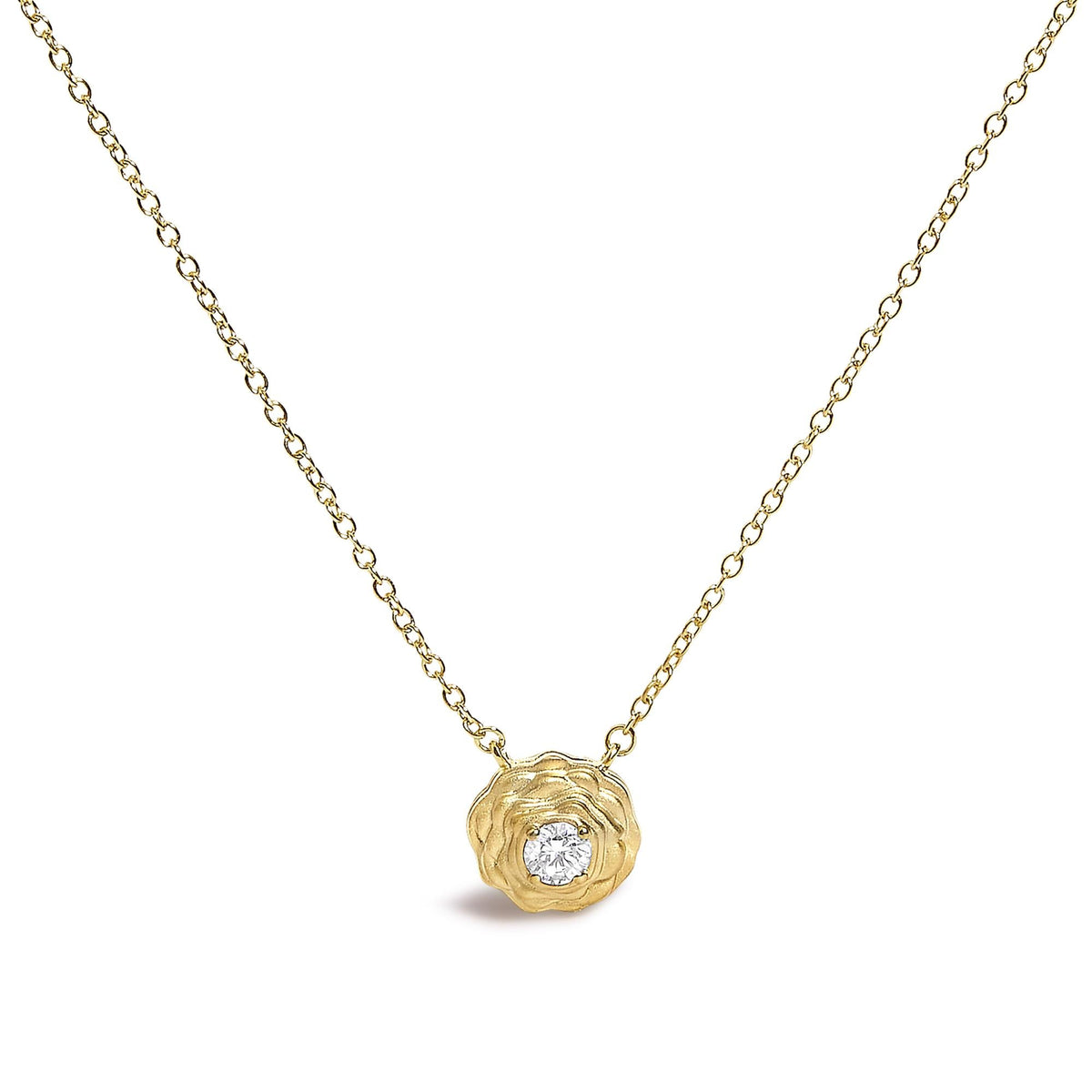 14K Yellow Gold Plated Sterling Silver 1/5 Cttw Lab Grown Diamond Rose Pendant Necklace