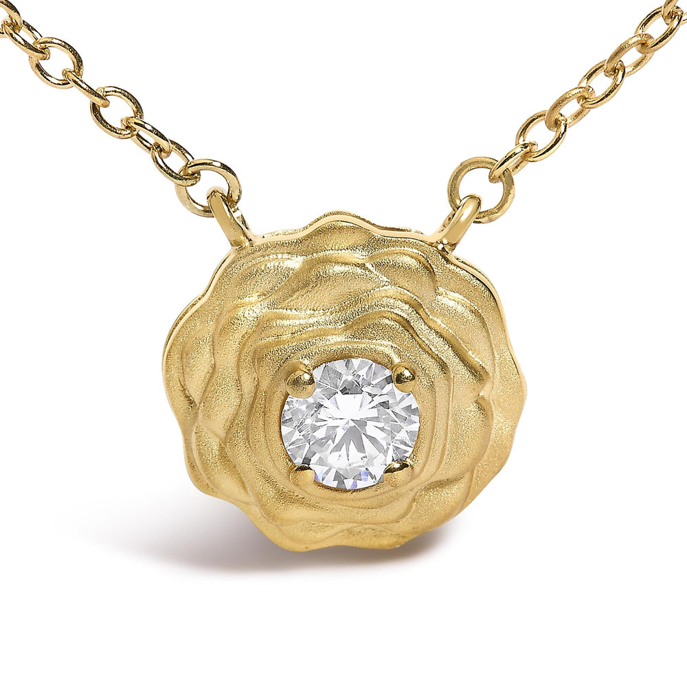 14K Yellow Gold Plated Sterling Silver 1/5 Cttw Lab Grown Diamond Rose Pendant Necklace