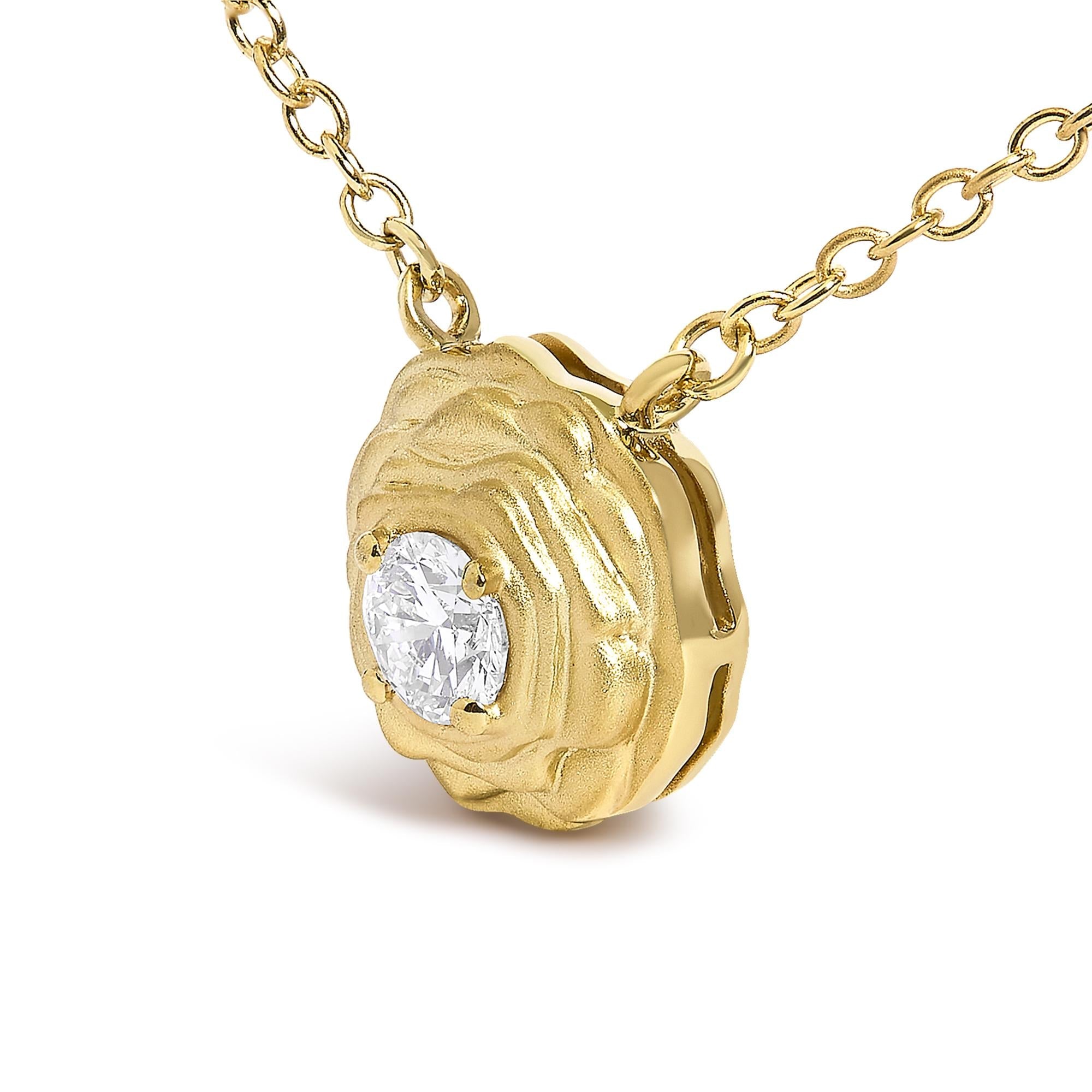14K Yellow Gold Plated Sterling Silver 1/5 Cttw Lab Grown Diamond Rose Pendant Necklace