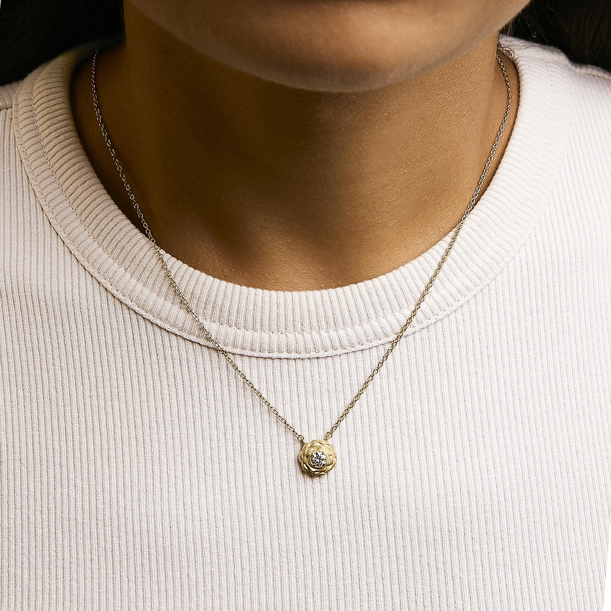 14K Yellow Gold Plated Sterling Silver 1/5 Cttw Lab Grown Diamond Rose Pendant Necklace