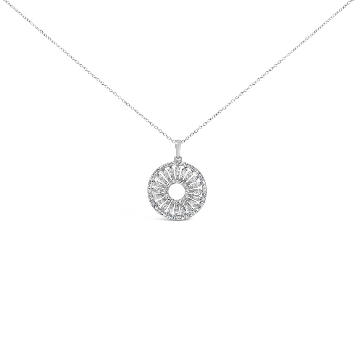 Sterling Silver 1 1/6 Cttw Diamond Openwork Medallion Pendant Necklace