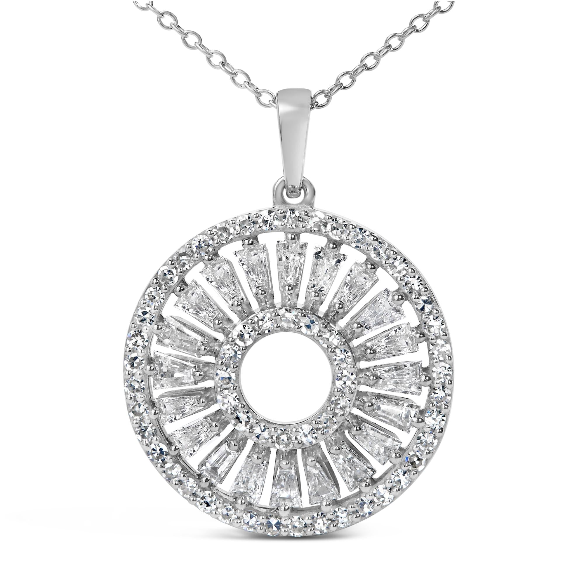 Sterling Silver 1 1/6 Cttw Diamond Openwork Medallion Pendant Necklace
