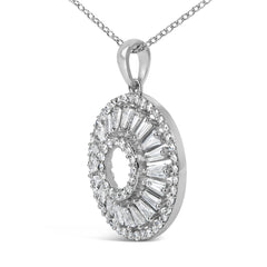 Sterling Silver 1 1/6 Cttw Diamond Openwork Medallion Pendant Necklace