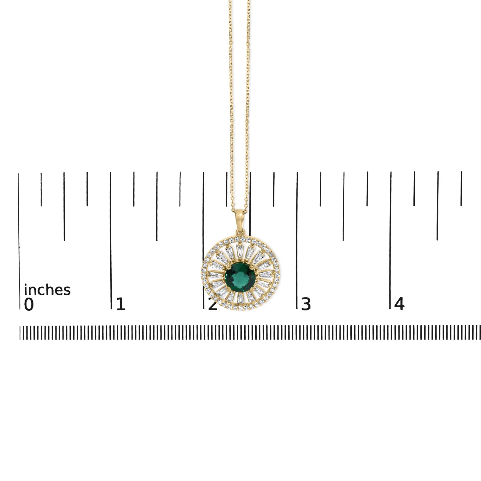 14K Yellow Gold Plated Sterling Silver 8mm Lab Created Emerald Sunburst Medallion Pendant Necklace