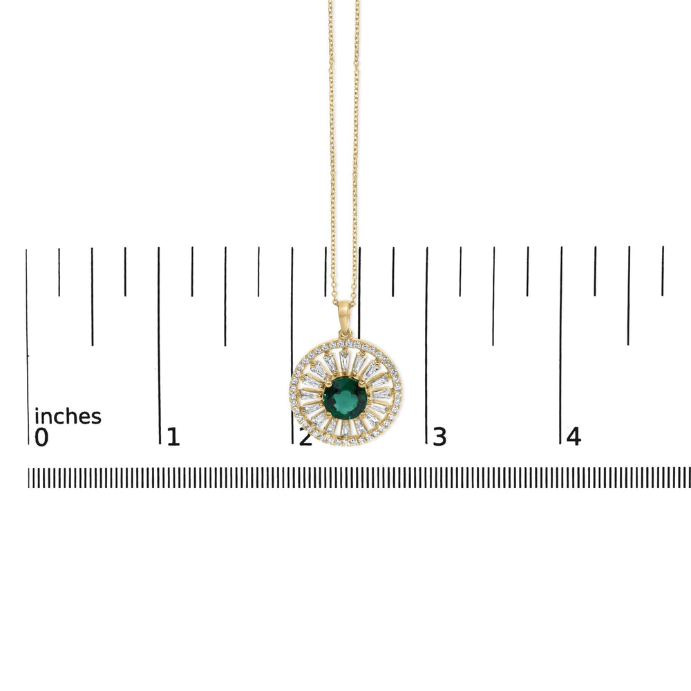 14K Yellow Gold Plated Sterling Silver 8mm Lab Created Emerald Sunburst Medallion Pendant Necklace