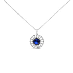 Sterling Silver Created Blue Sapphire and Diamond Medallion Pendant Necklace
