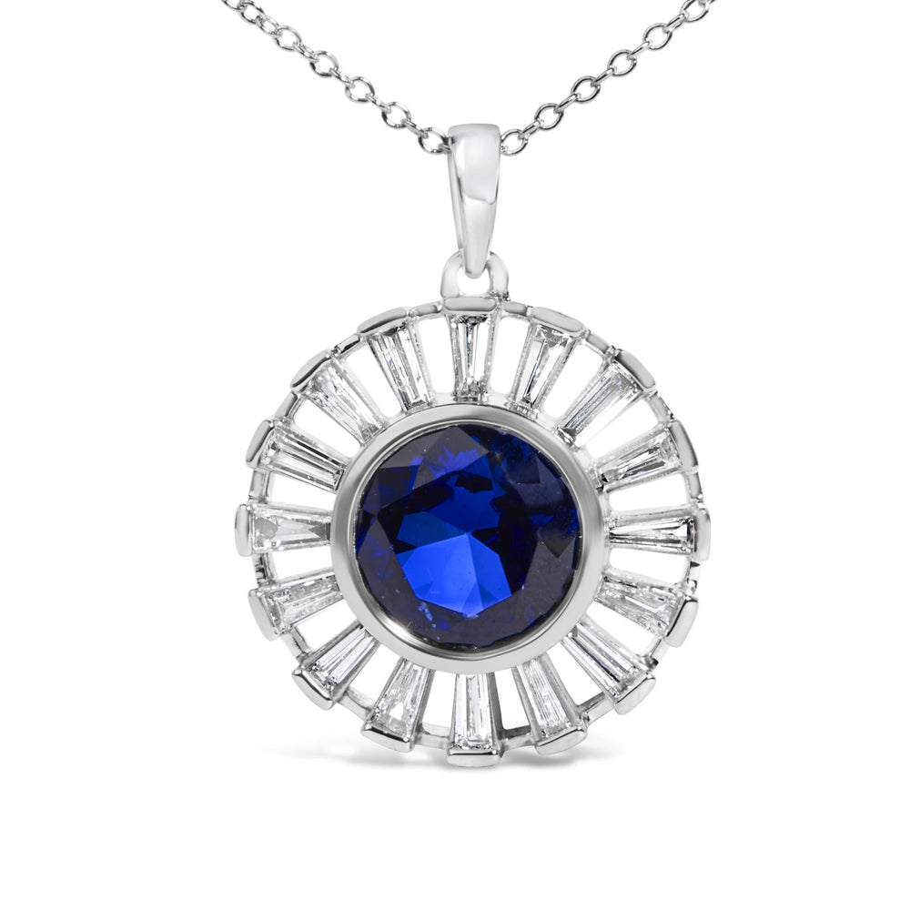 Sterling Silver Created Blue Sapphire and Diamond Medallion Pendant Necklace