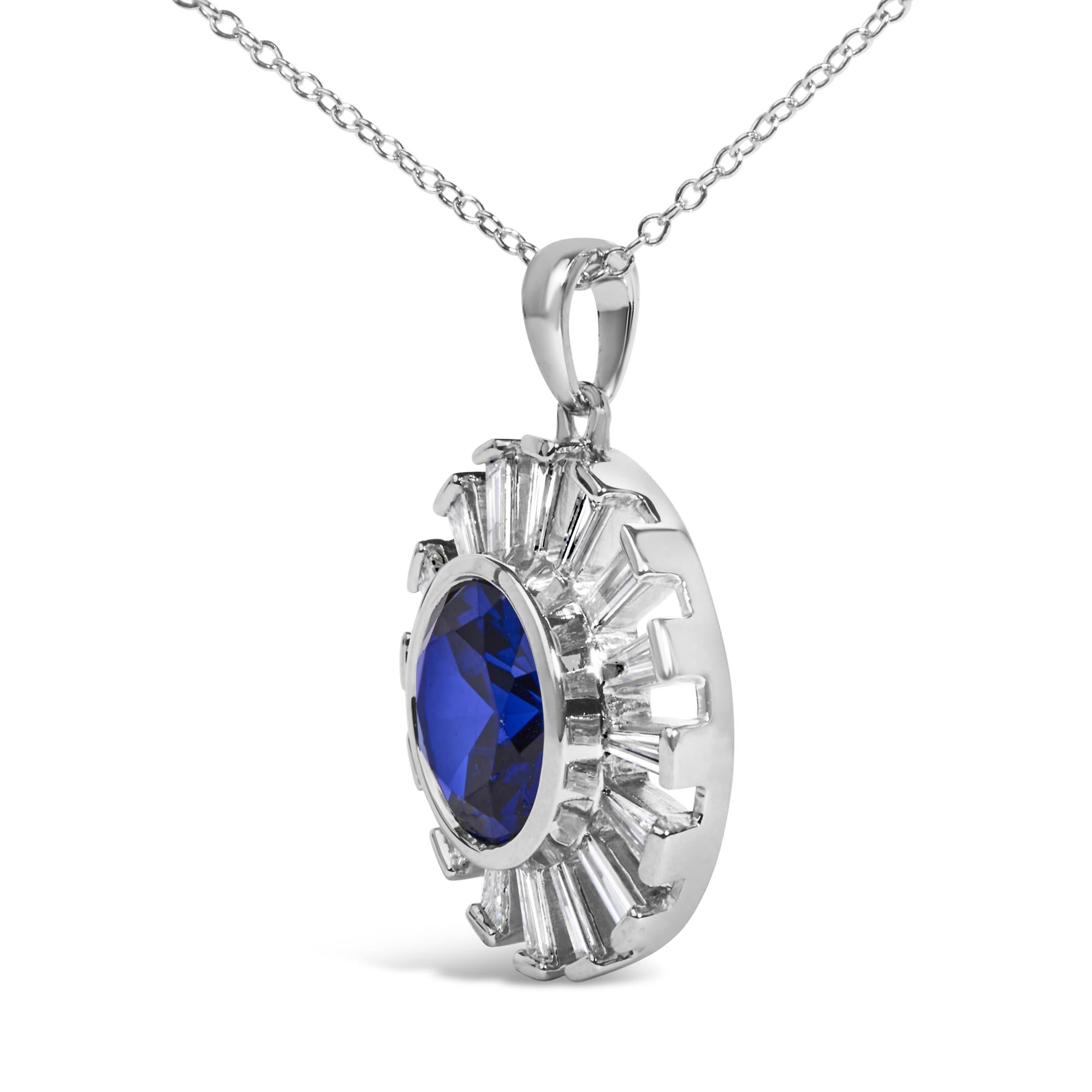 Sterling Silver Created Blue Sapphire and Diamond Medallion Pendant Necklace