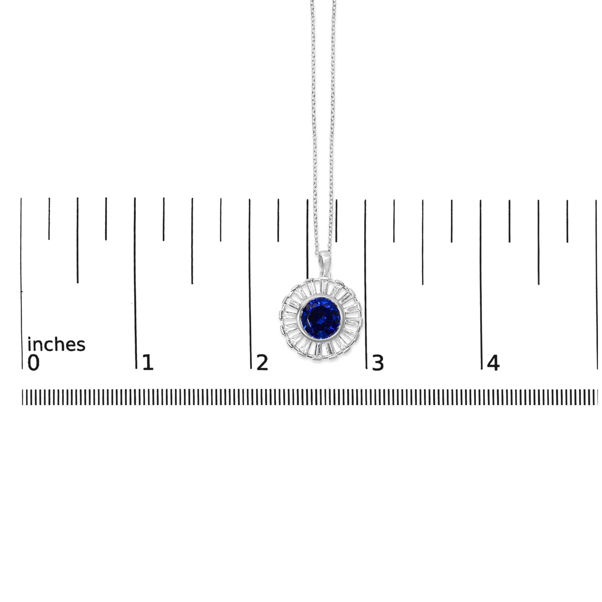 Sterling Silver Created Blue Sapphire and Diamond Medallion Pendant Necklace