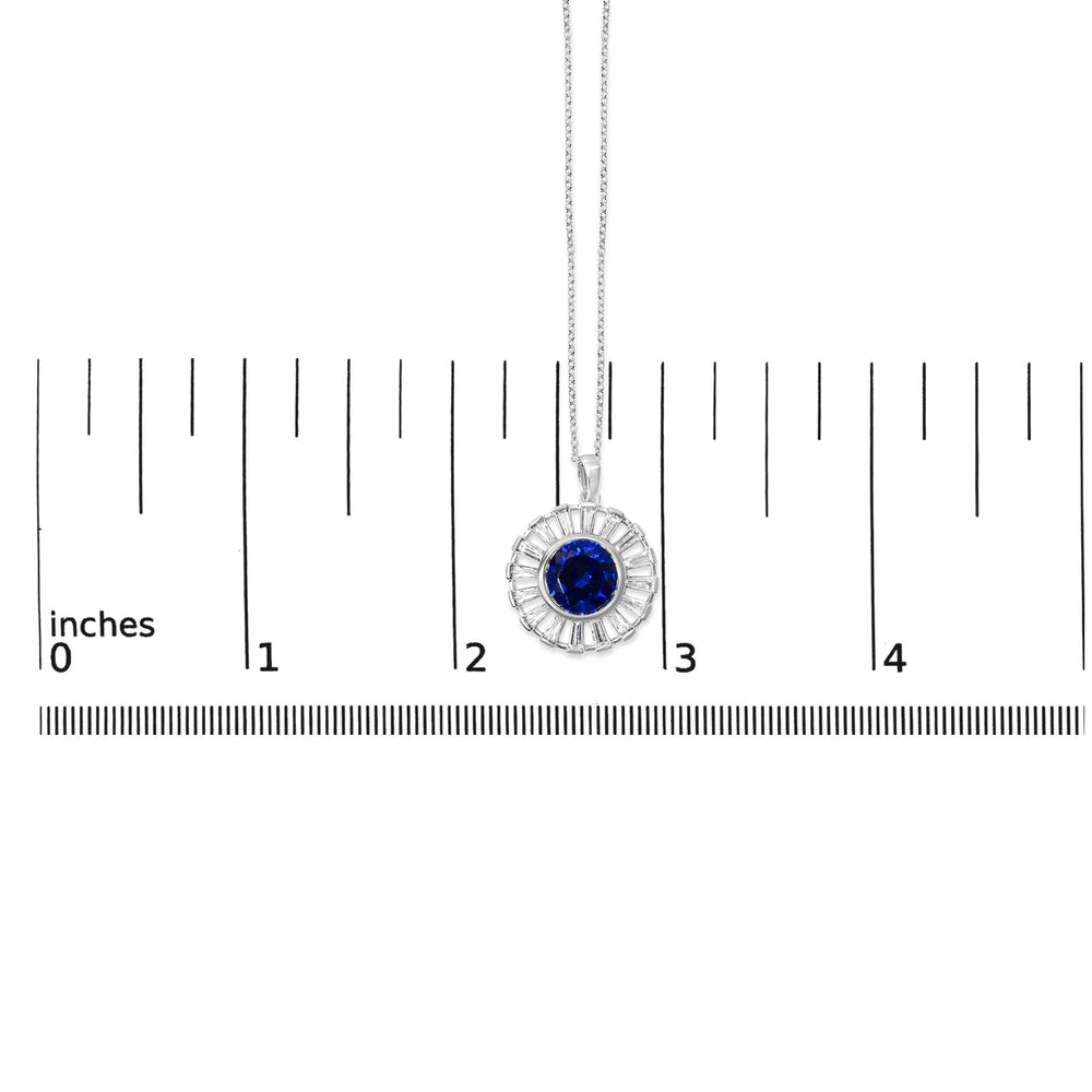 Sterling Silver Created Blue Sapphire and Diamond Medallion Pendant Necklace