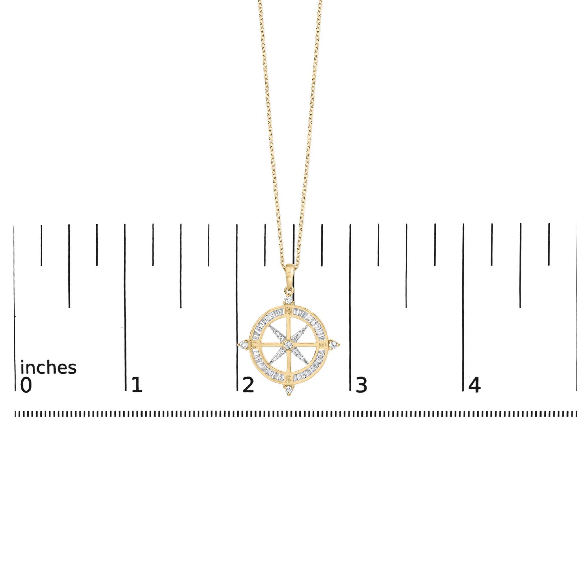 14K Yellow Gold Plated Sterling Silver 3/4 Cttw Diamond Compass Medallion Pendant Necklace