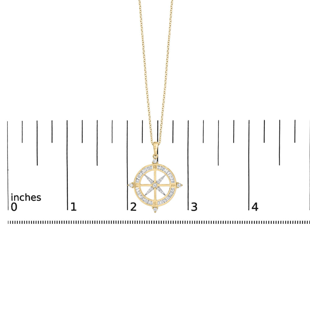 14K Yellow Gold Plated Sterling Silver 3/4 Cttw Diamond Compass Medallion Pendant Necklace