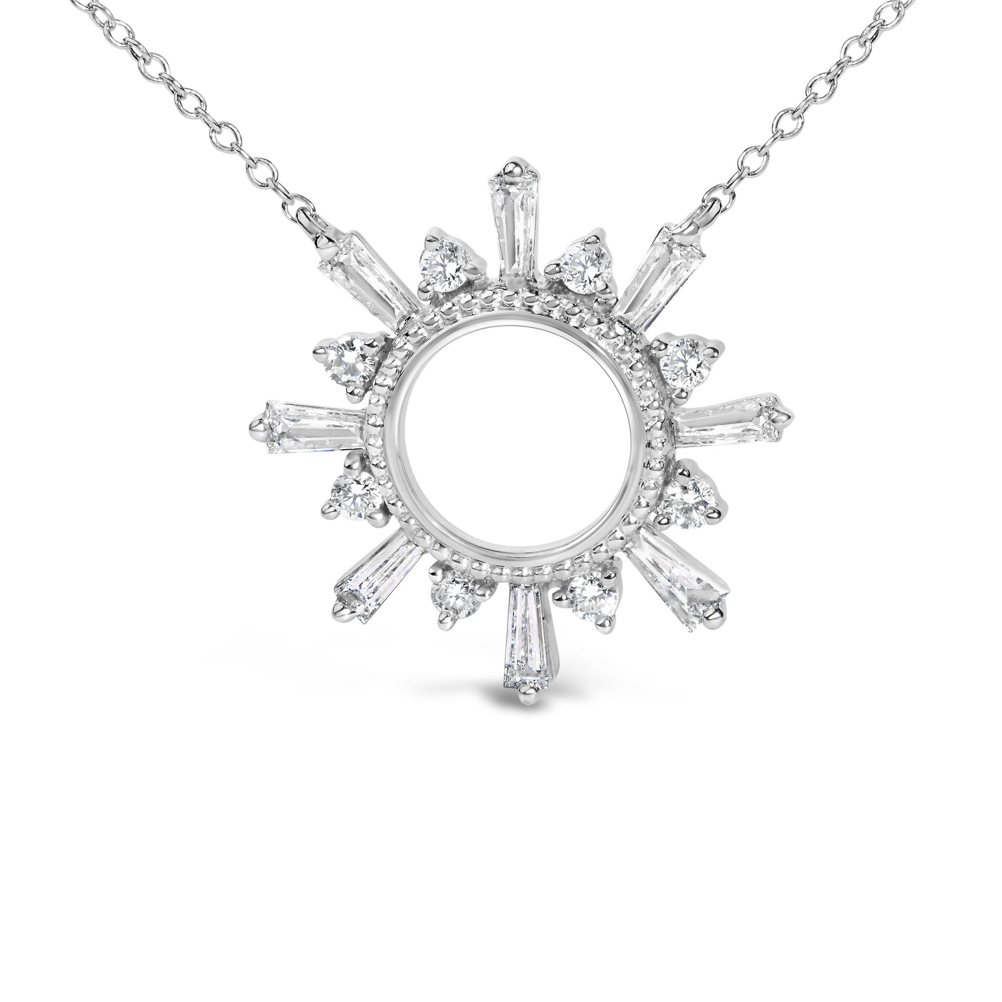 Sterling Silver 5/8 Cttw Diamond Starburst Medallion Pendant Necklace