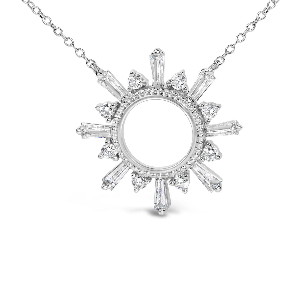 Sterling Silver 5/8 Cttw Diamond Starburst Medallion Pendant Necklace