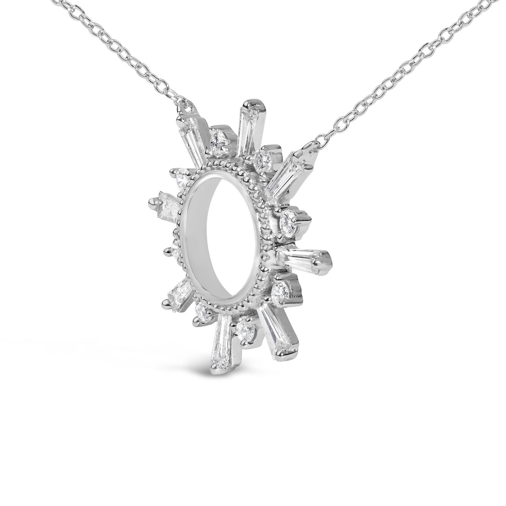 Sterling Silver 5/8 Cttw Diamond Starburst Medallion Pendant Necklace