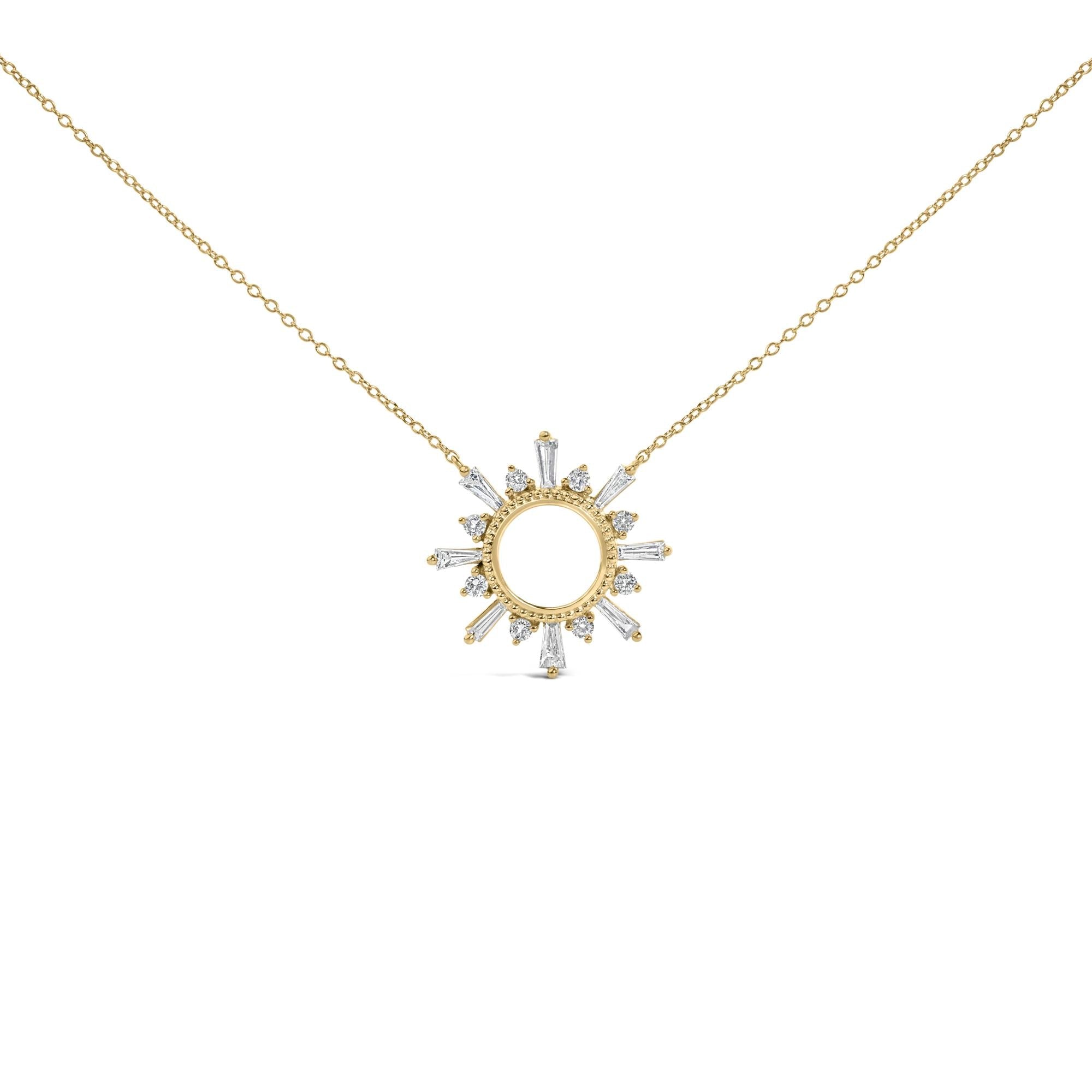 14K Yellow Gold Plated Sterling Silver 5/8 Cttw Diamond Open Starburst Pendant Necklace