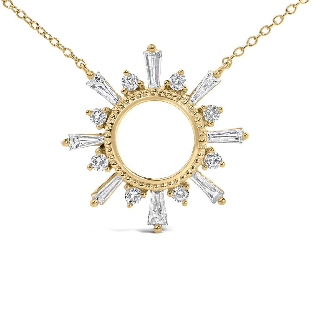 14K Yellow Gold Plated Sterling Silver 5/8 Cttw Diamond Open Starburst Pendant Necklace