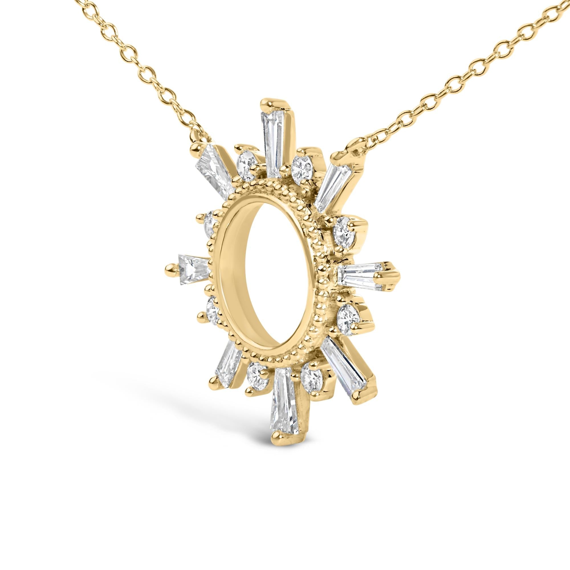 14K Yellow Gold Plated Sterling Silver 5/8 Cttw Diamond Open Starburst Pendant Necklace