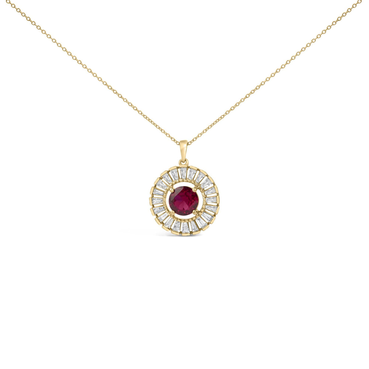 14K Yellow Gold Plated Sterling Silver Created Red Ruby and Diamond Medallion Pendant Necklace