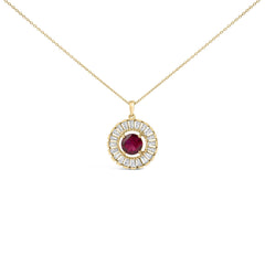 14K Yellow Gold Plated Sterling Silver Created Red Ruby and Diamond Medallion Pendant Necklace