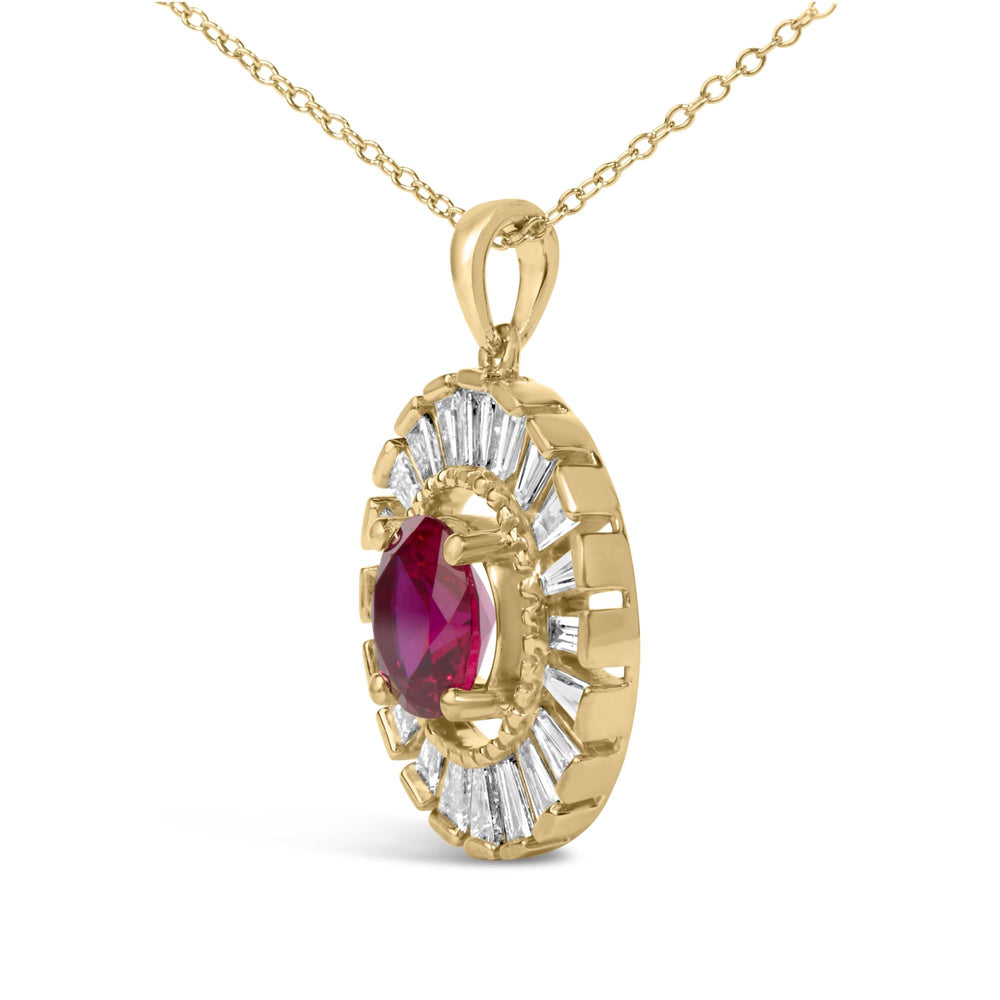 14K Yellow Gold Plated Sterling Silver Created Red Ruby and Diamond Medallion Pendant Necklace
