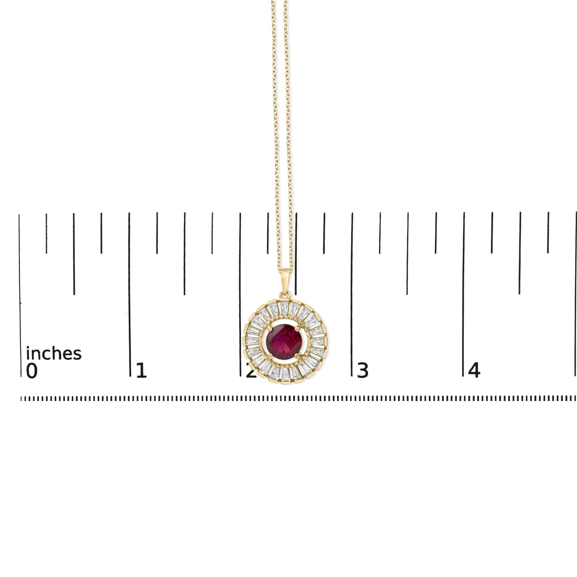 14K Yellow Gold Plated Sterling Silver Created Red Ruby and Diamond Medallion Pendant Necklace