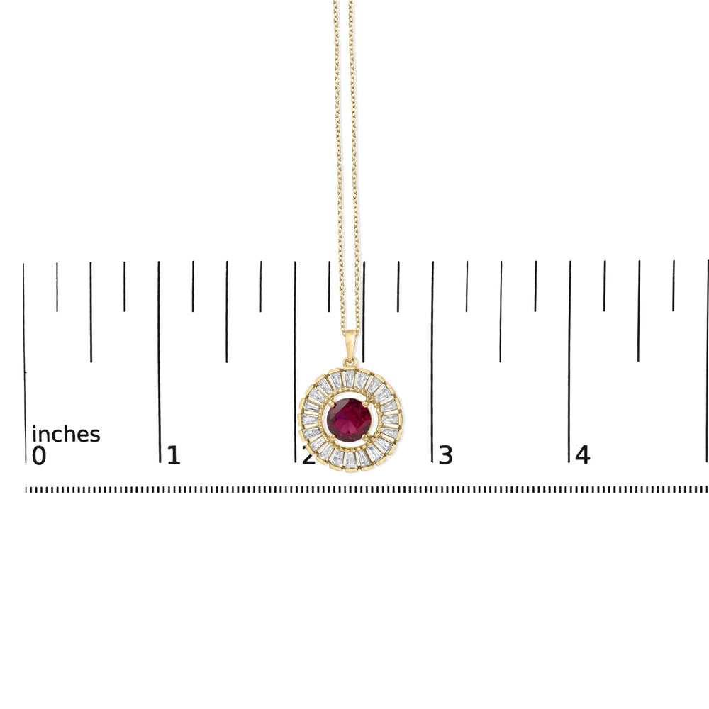 14K Yellow Gold Plated Sterling Silver Created Red Ruby and Diamond Medallion Pendant Necklace