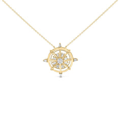 14K Yellow Gold Plated Sterling Silver 1/3 Cttw Diamond Compass Pendant Necklace