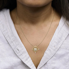 14K Yellow Gold Plated Sterling Silver 1/3 Cttw Diamond Compass Pendant Necklace